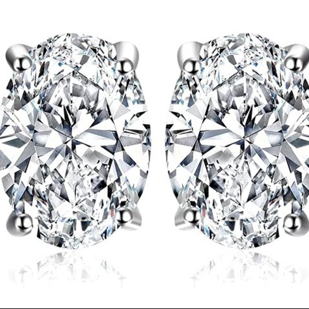 Beautiful High Quality 2.00ctw Oval Cut Diamond Earrings, 925 Sterling Silver
